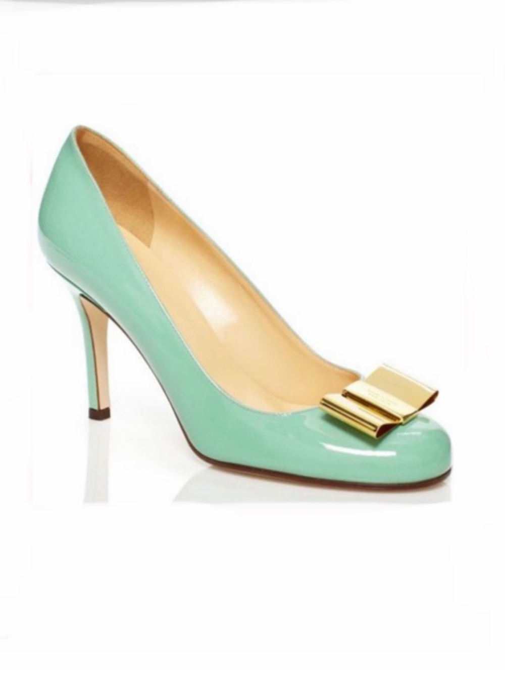 Kate Spade ‘Karolina’ pumps in seafoam with gold bow Size 6 Made in Italy